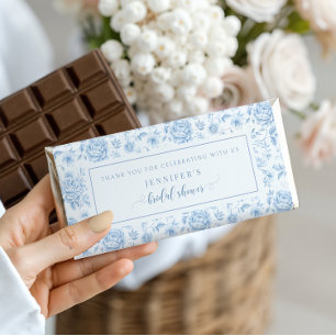 Light Blue Floral Toile Bridal Shower Chocolate Hershey Bar Favors
