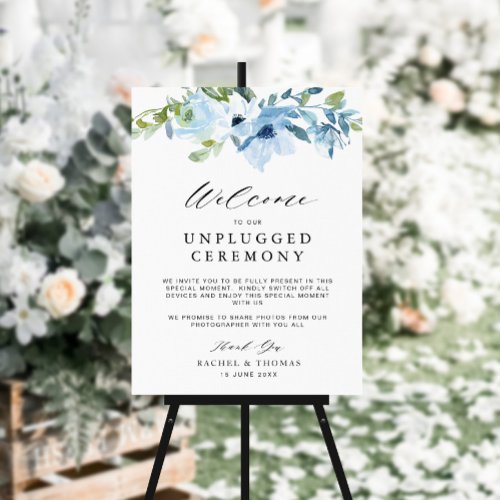 light blue floral unplugged ceremony sign