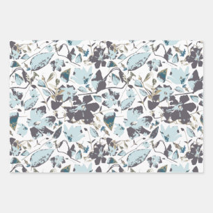 Light Blue Floral Watercolor Clematis Vine Wrapping Paper Sheets