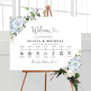Light Blue Floral  Wedding Day Icons Timeline Foam Board