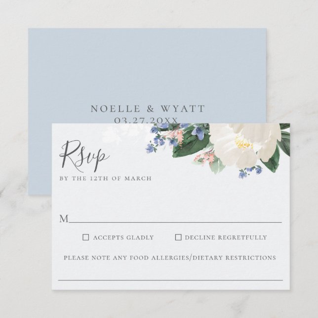 Light Blue Floral Wedding Food Allergy RSVP (Front/Back)