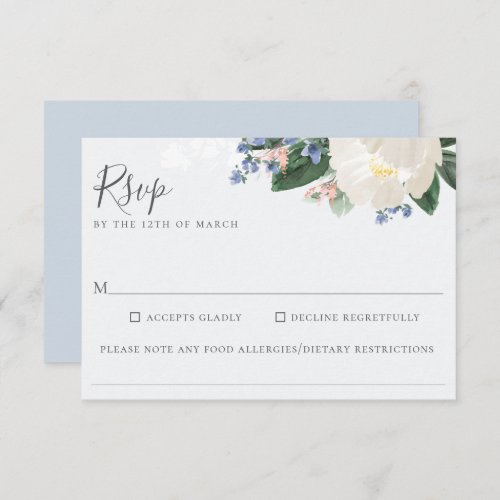 Light Blue Floral Wedding Food Allergy RSVP