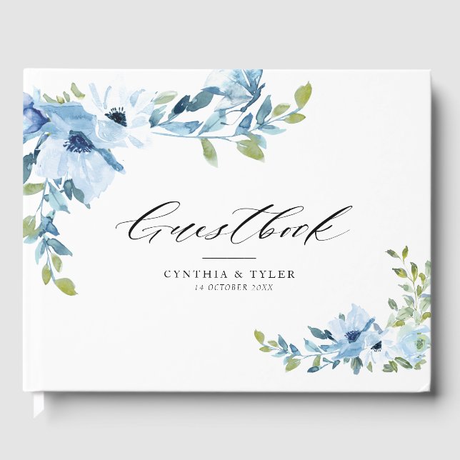 light blue floral wedding guestbook (Front)