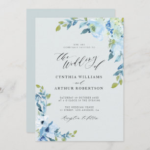 light blue floral wedding invitation
