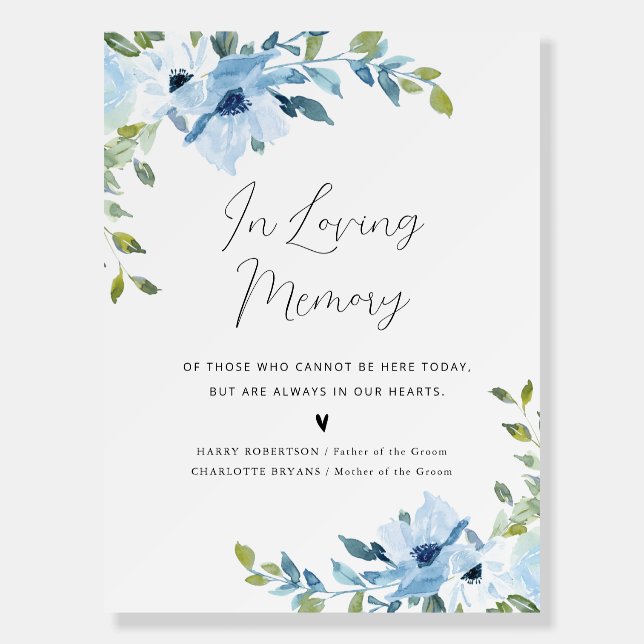 light blue floral wedding memorial sign (Front)