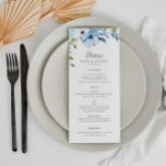 light blue floral wedding menu<br><div class="desc">watercolor light blue floral with elegant black text. Personalize the text and colors on this wedding program template.</div>