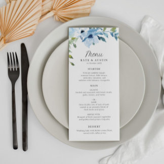 light blue floral wedding menu
