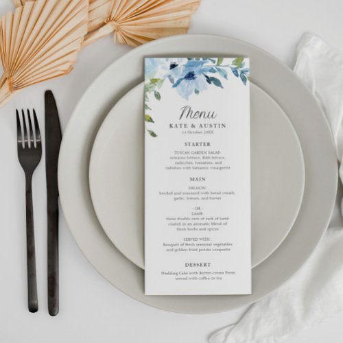 light blue floral wedding menu