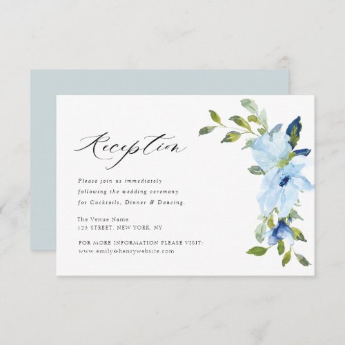 light blue floral wedding reception card