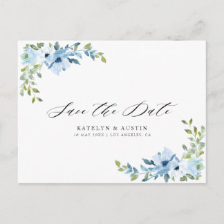 light blue floral wedding save the date postcard