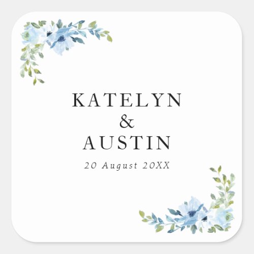 light blue floral wedding square sticker