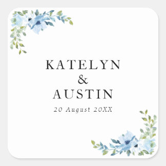 light blue floral wedding square sticker