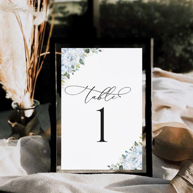 Light Blue Floral Wedding Table Number Card (Creator Uploaded)