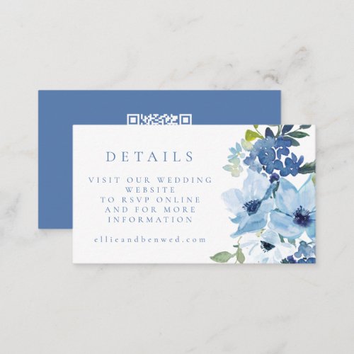 Light Blue Floral Wedding Website RSVP QR Code Enclosure Card