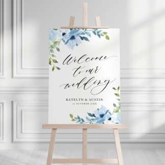 light blue floral wedding welcome sign