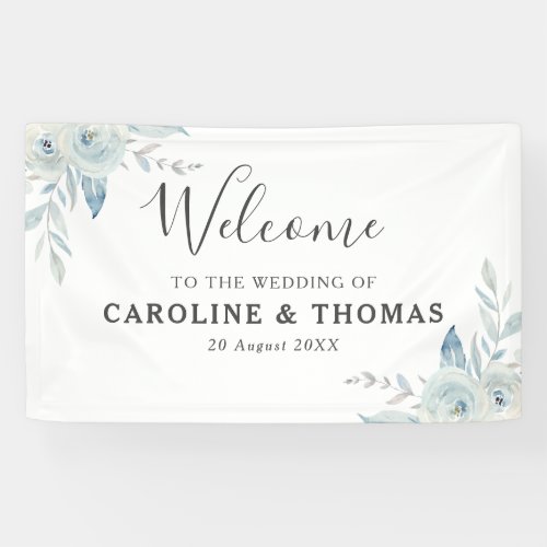 Light blue floral welcome wedding banner