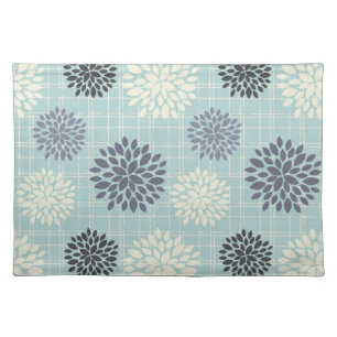 Light Blue Floral Woven Cotton Placemats