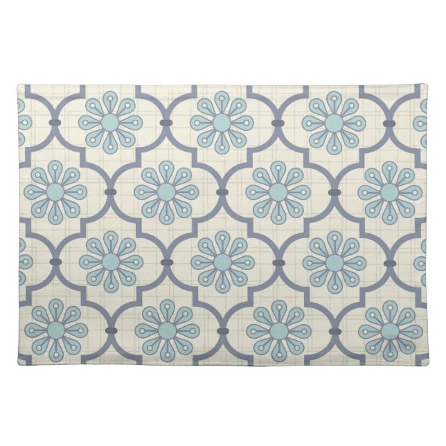 Light Blue Floral Woven Cotton Placemats (Front)