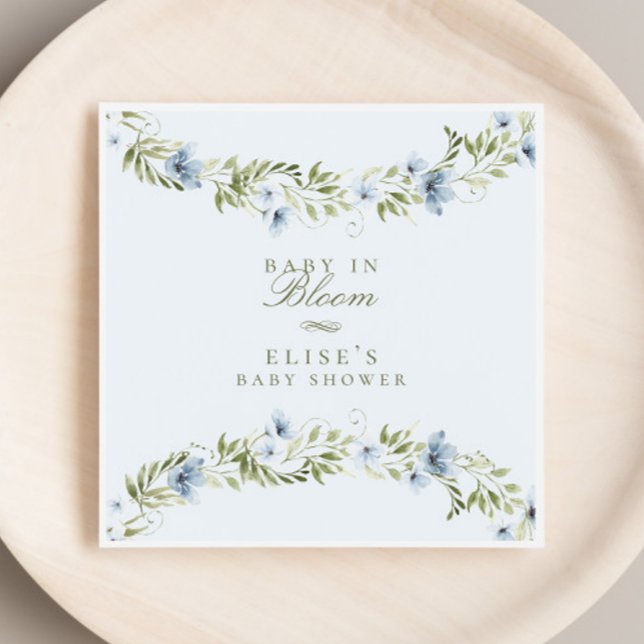 Light Blue Floral Wreath Baby in Bloom Baby Shower Napkins (Creator Uploaded)