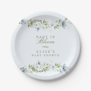 Light Blue Floral Wreath Baby in Bloom Baby Shower Paper Plates