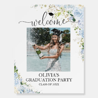 Light blue florals Graduation with photo Welcome Foam Board