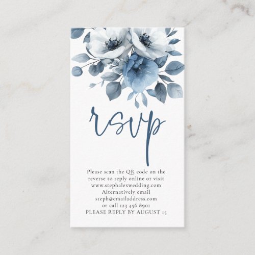 Light Blue Florals Script QR Code Wedding RSVP  Enclosure Card