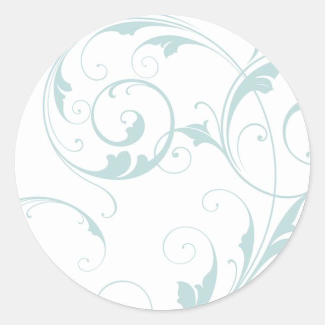 Light Blue Flourish Classic Round Sticker (Front)