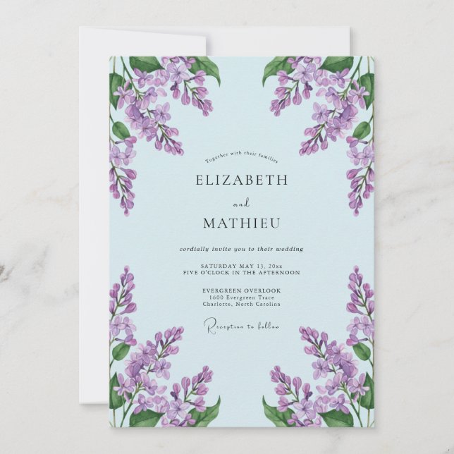 Light Blue Flourishing Spring Wedding Invitation (Front)