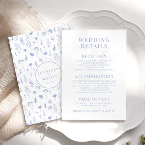 Light blue flower blooms wedding details cards