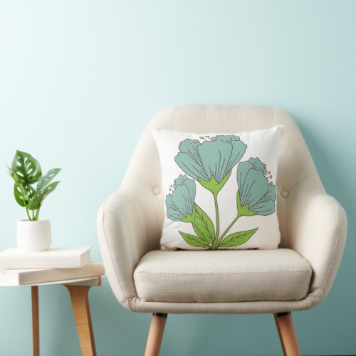 Light blue flower drawing throw pillow