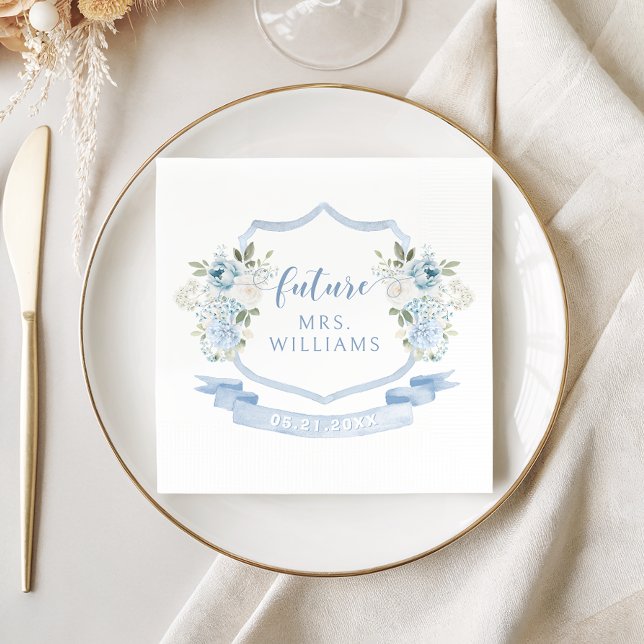 Light Blue Flower Wreath Future Mrs Bridal Shower Napkins (Creator Uploaded)