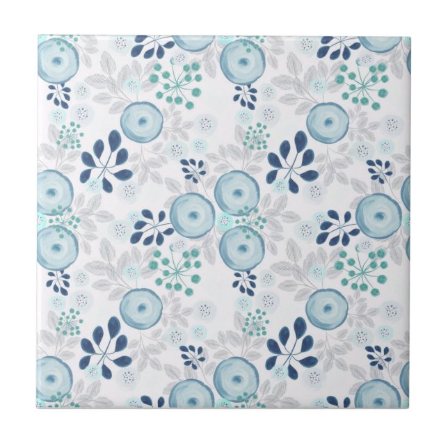 Light blue flowers ceramic tile (Front)