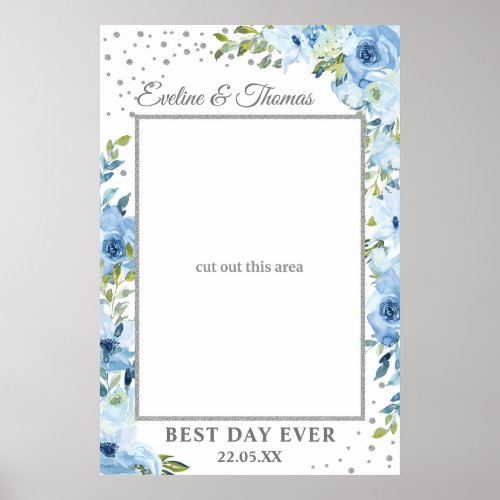 Light blue flowers eucalyptus wedding photo prop poster