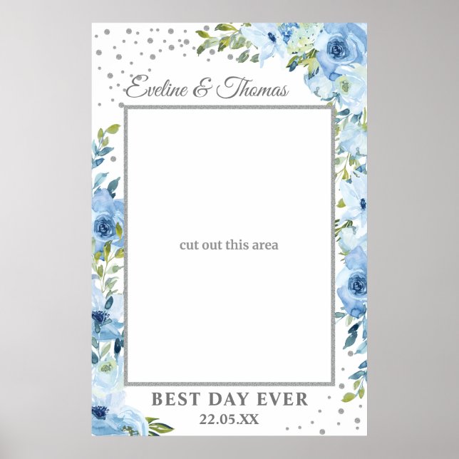 Light blue flowers eucalyptus wedding photo prop poster (Front)