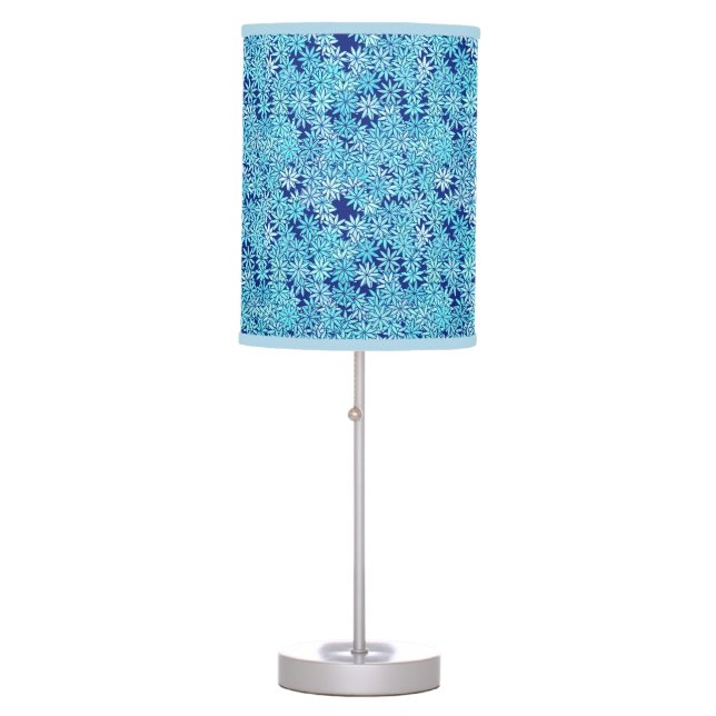Light blue flowers, navy background table lamp (Front)