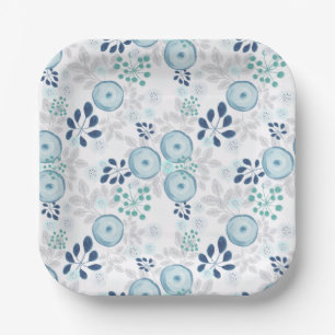 Light blue flowers paper plates