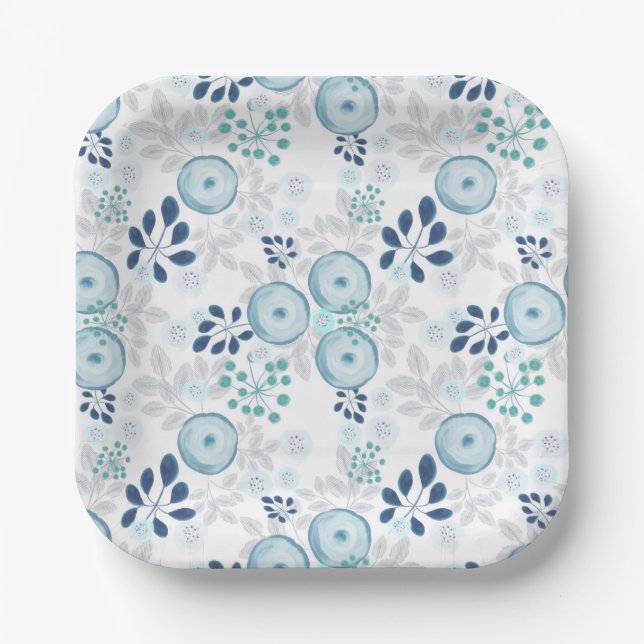 Light blue flowers paper plates (Front)