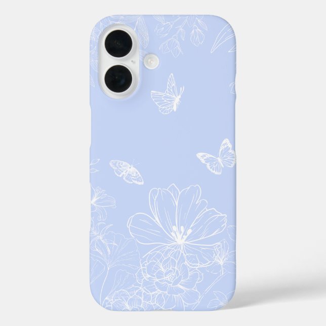 Light Blue Flowers Pattern, Floral, Minimalist Case-Mate iPhone Case (Back)
