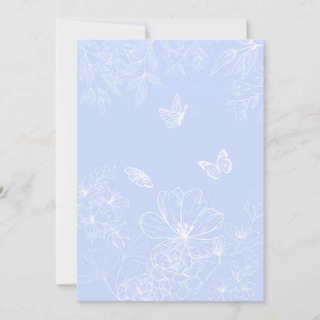 Light Blue Flowers Pattern, Floral, Minimalist Holiday Card (Front)