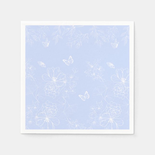 Light Blue Flowers Pattern, Floral, Minimalist Napkins (Front)