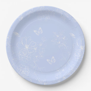 Light Blue Flowers Pattern, Floral, Minimalist Paper Plates