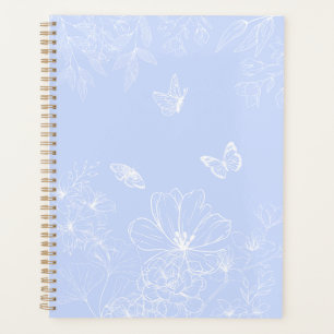 Light Blue Flowers Pattern, Floral, Minimalist Planner