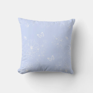 Light Blue Flowers Pattern, Floral, Minimalist Throw Pillow