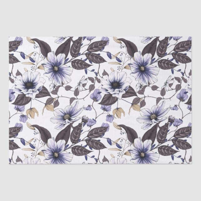 Light blue flowers with green leaves seamless tissue paper (Front)