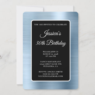 Light Blue Foil Black and White 30th Birthday Invitation