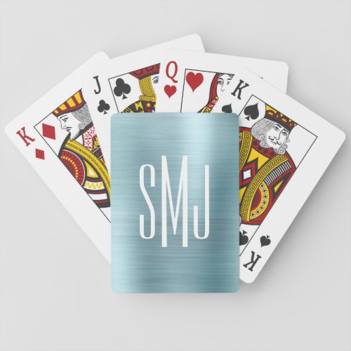 Light Blue Foil Three Letter Monogram Poker Cards