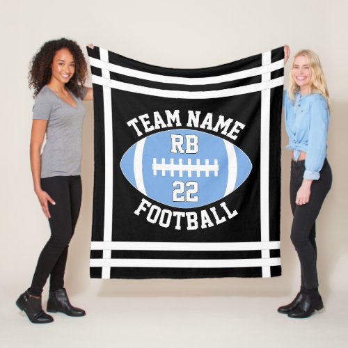 Light Blue Football Team Name and Player Number Fleece Blanket