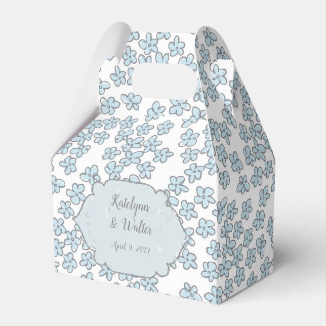 Light Blue Forget-Me-Nots Doodle Wedding Favor Boxes (Front Side)