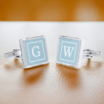 Light Blue Framed Monogram Cufflinks<br><div class="desc">Modern and trendy monogram initial. .</div>