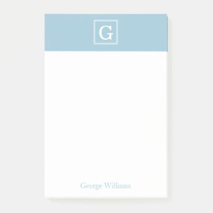 Light Blue Framed Monogram Personalized Post-it Notes